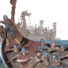 Illustrasjon fra slaget i Harfsfjord